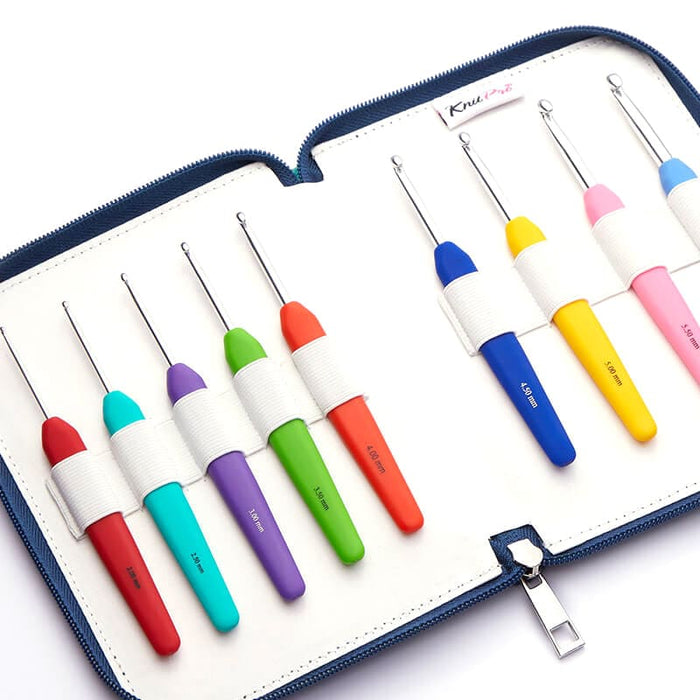 KnitPro Waves Aluminium Crochet Hook Set Pink / Maroon 2mm-6mm | Set of 9