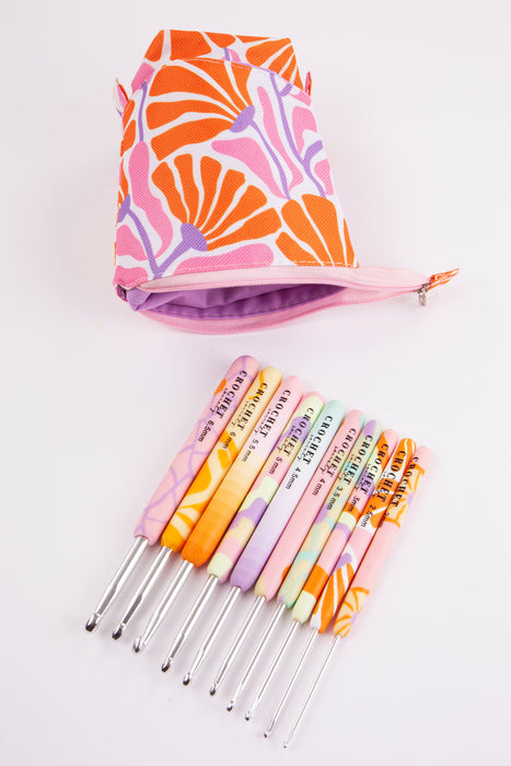 Crochet Society Designer Polymer Crochet Hook Set and Pop-Up Case | 10 Hooks