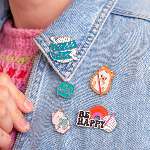 Crochet Society Pin Badge Be Happy